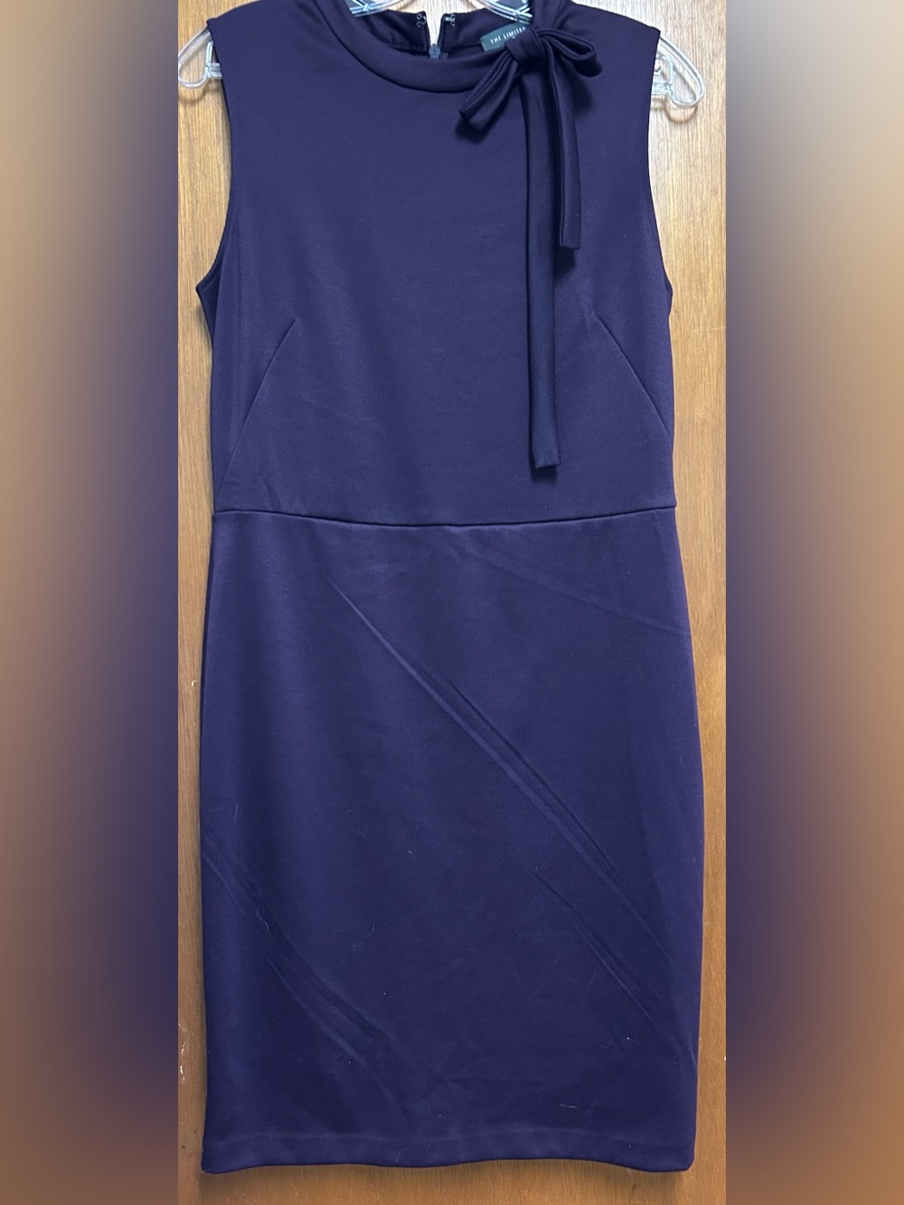 Sleeveless Bow-Neck Sheath Dress in Deep Plum Size 8